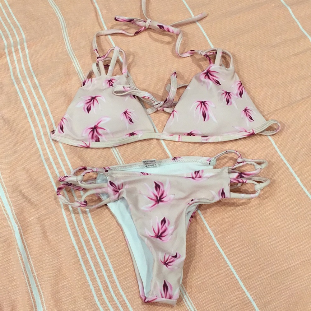 Strappy pink floral bikini set